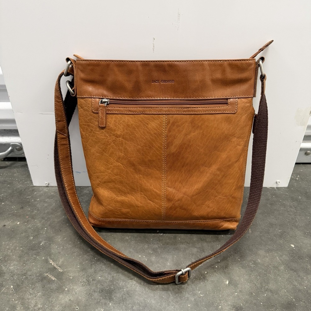Jack Georges Voyager Honey Brown Buffalo Leather Cross Body Bag Travel Purse